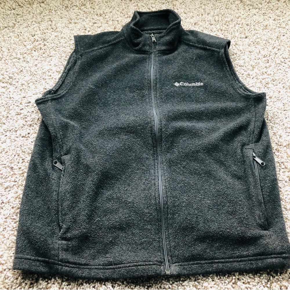 Columbia Fleece Full Zip Vest Women Size L Gray Sleeveless Zippered Pockets